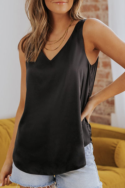 Women's Silk Satin V Neck Casual Sleeveless Camisole Tank Top