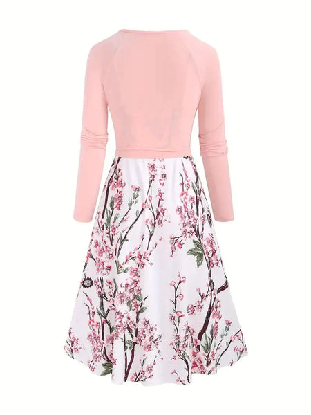 Simple Casual Two-piece Set, Solid Tucked Tops & Floral Print Spaghetti Strap Dress, Women's Outfit