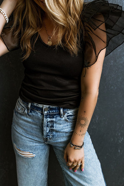Simple Round Neck Pleated Short Sleeve T-Shirt -Circular Cap - Drop Shoulder - Scoop - Jewel - Closed