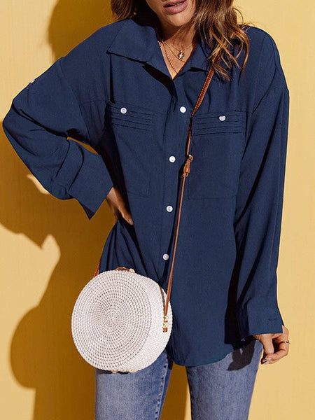 Simple Style Long Sleeve Solid Color Cardigan Top For Women With Single Breasted Pocket
