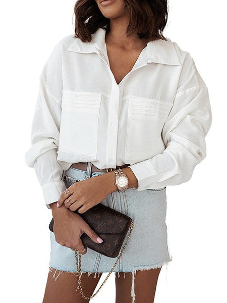 Simple Style Long Sleeve Solid Color Cardigan Top For Women With Single Breasted Pocket
