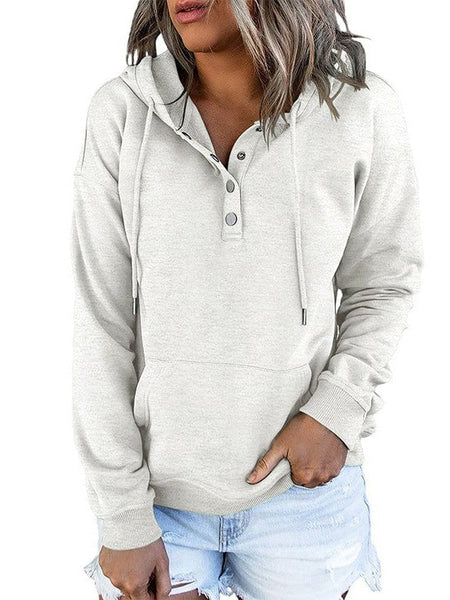 Women's Cotton Henley Button Hoodie Sweatshirt