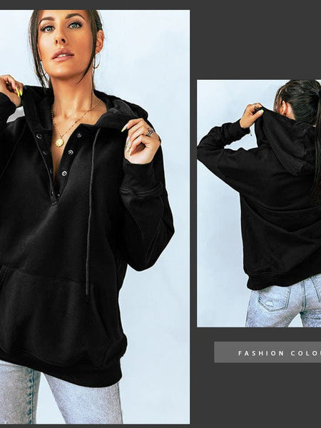 Women's Cotton Henley Button Hoodie Sweatshirt
