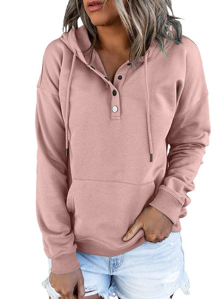 Women's Cotton Henley Button Hoodie Sweatshirt