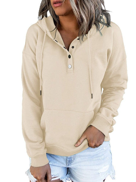Women's Cotton Henley Button Hoodie Sweatshirt