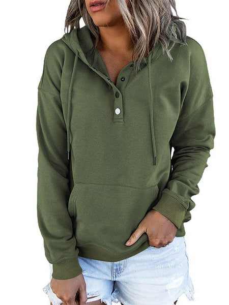 Women's Cotton Henley Button Hoodie Sweatshirt