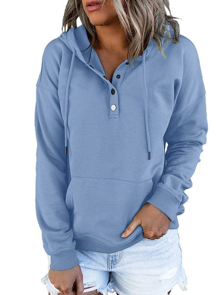 Women's Cotton Henley Button Hoodie Sweatshirt