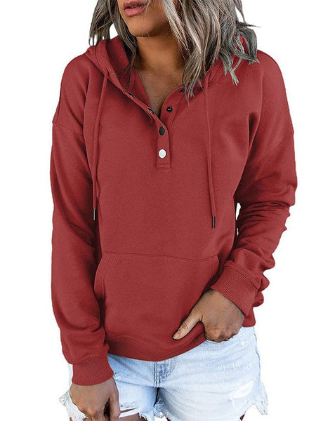 Women's Cotton Henley Button Hoodie Sweatshirt