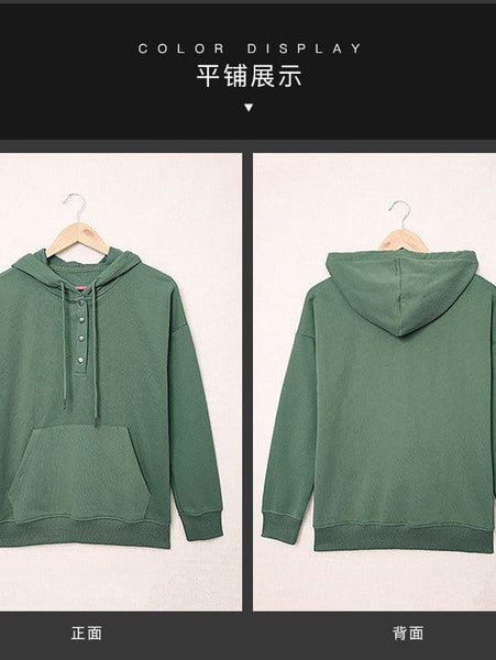 Women's Cotton Henley Button Hoodie Sweatshirt