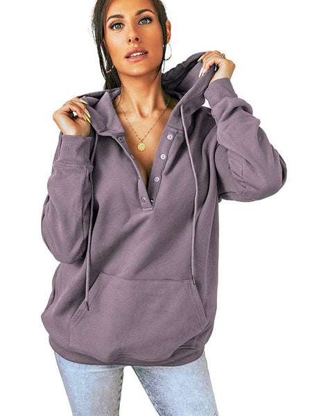 Women's Cotton Henley Button Hoodie Sweatshirt