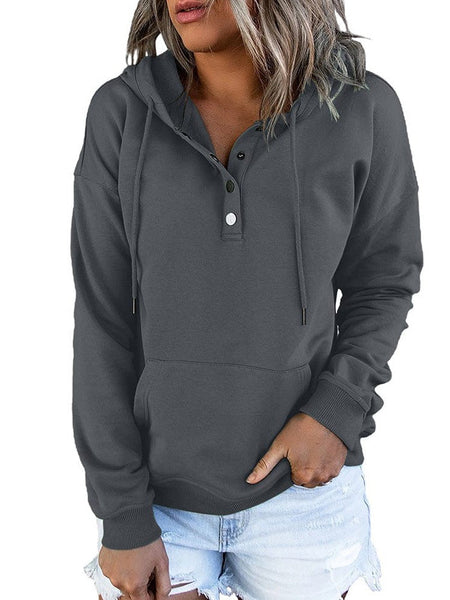 Women's Cotton Henley Button Hoodie Sweatshirt