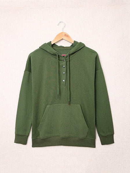 Women's Cotton Henley Button Hoodie Sweatshirt