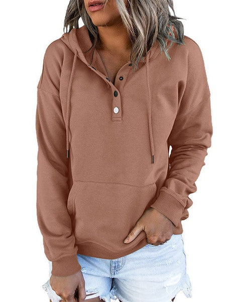 Women's Cotton Henley Button Hoodie Sweatshirt