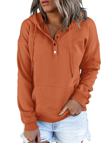 Women's Cotton Henley Button Hoodie Sweatshirt