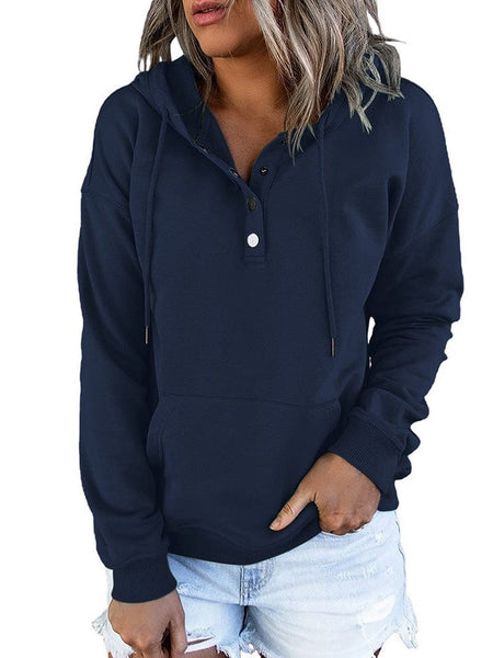 Women's Cotton Henley Button Hoodie Sweatshirt