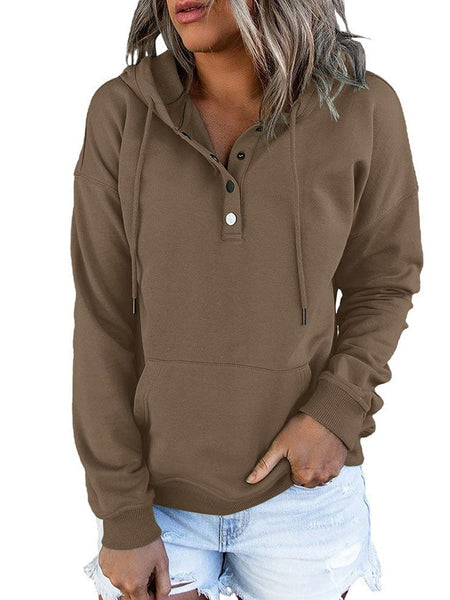Women's Cotton Henley Button Hoodie Sweatshirt