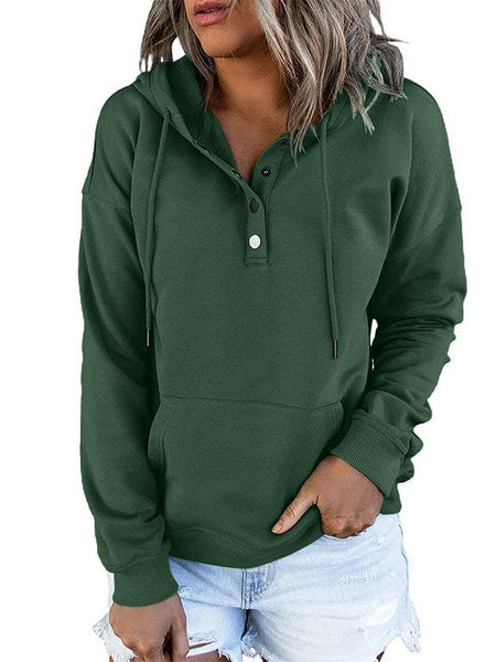 Women's Cotton Henley Button Hoodie Sweatshirt