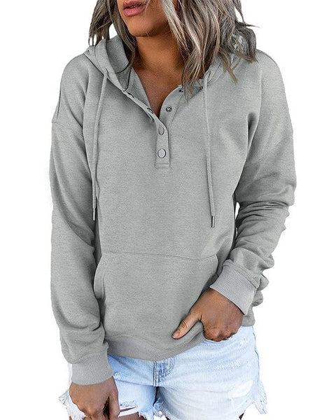 Women's Cotton Henley Button Hoodie Sweatshirt