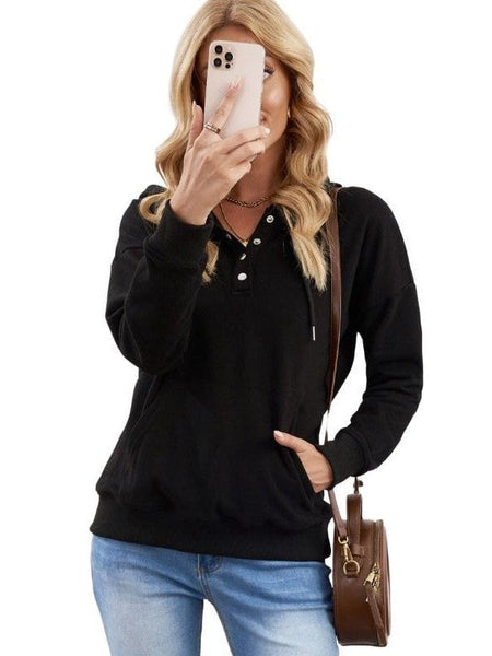 Women's Cotton Henley Button Hoodie Sweatshirt