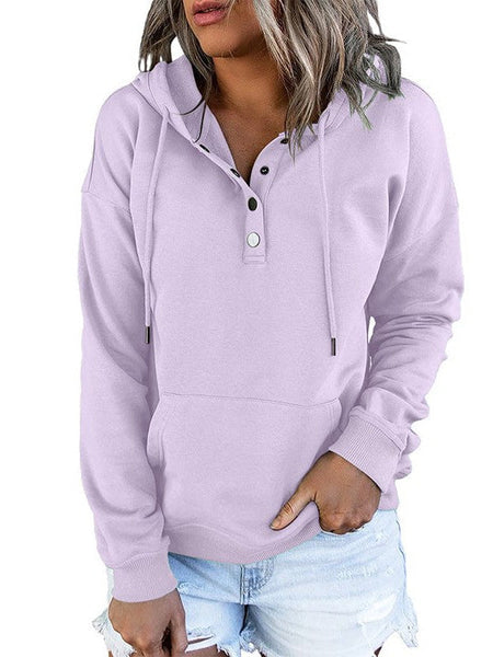 Women's Cotton Henley Button Hoodie Sweatshirt