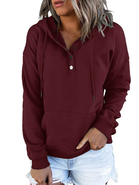 Women's Cotton Henley Button Hoodie Sweatshirt