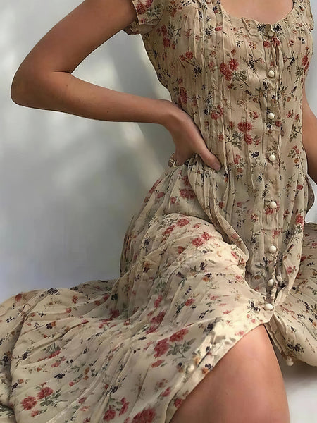 Women's Single Breasted Floral Short Sleeve Dress