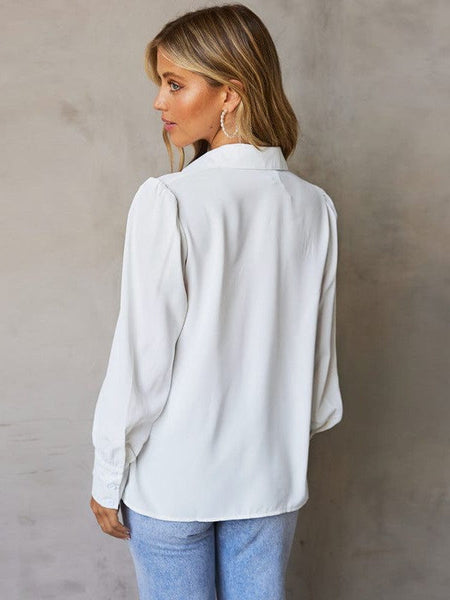 Women's Single Breasted Women'S Loose Solid Color Blouse With Cardigan Sleeves