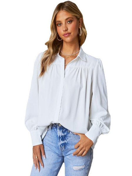 Women's Single Breasted Women'S Loose Solid Color Blouse With Cardigan Sleeves