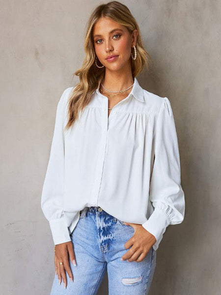 Women's Single Breasted Women'S Loose Solid Color Blouse With Cardigan Sleeves