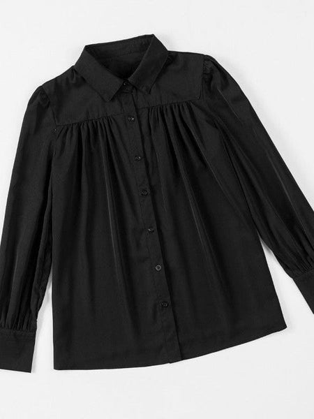 Women's Single Breasted Women'S Loose Solid Color Blouse With Cardigan Sleeves