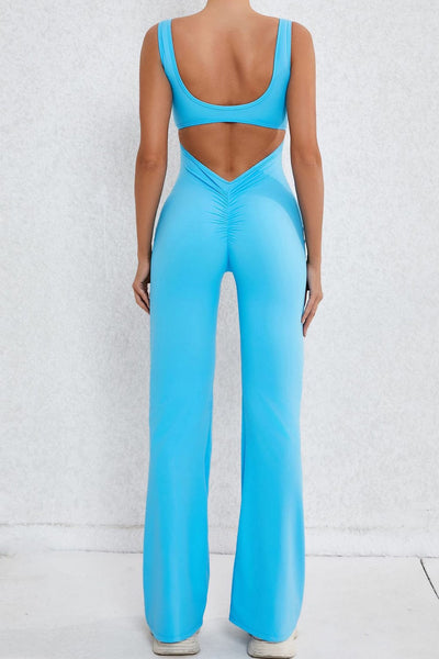 Women's Cerulean Blue Scoop Neck Wide Leg Jumpsuit