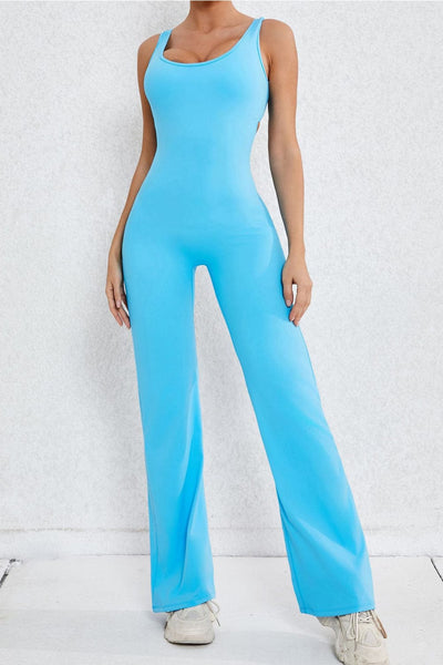 Women's Cerulean Blue Scoop Neck Wide Leg Jumpsuit