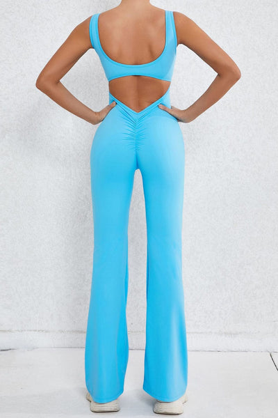 Women's Cerulean Blue Scoop Neck Wide Leg Jumpsuit