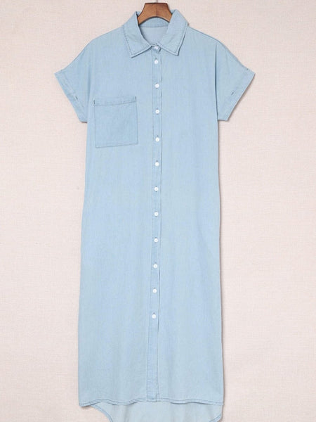 Women's Sleeveless Ruffle Dress with Lapel Button