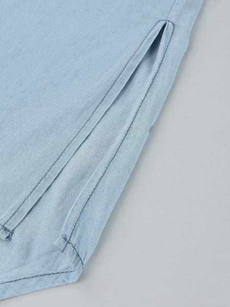 Button Solid Color Lapel Short Sleeve Blouse