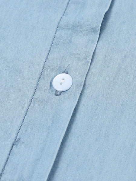 Button Solid Color Lapel Short Sleeve Blouse