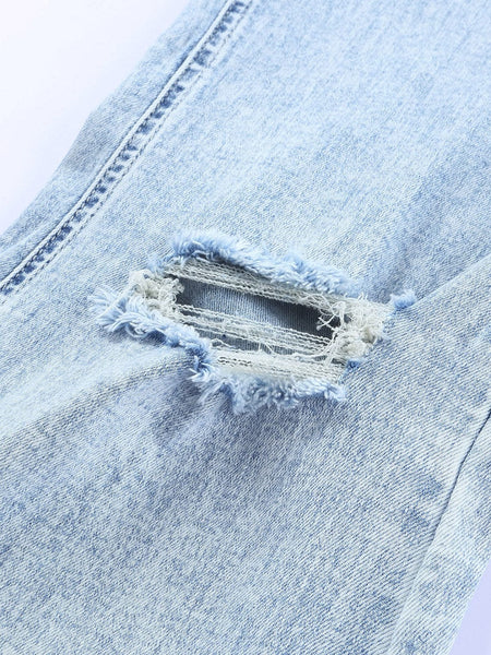 Women's Acid Wash Distressed High-Rise Flare Jeans