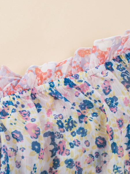 Sky Blue Patchwork Floral Babydoll Mini Dress