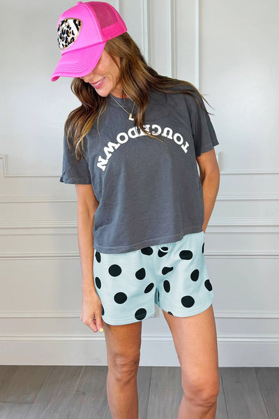 Sky Blue Polka Dot Lounge Set: Drop Shoulder Pullover & Shorts