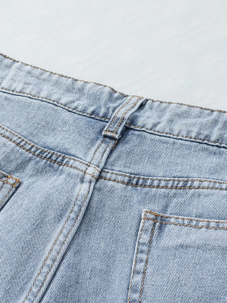 Sparkling Sky Blue Rhinestone Tassel Denim Shorts