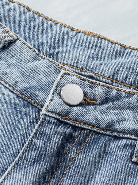 Sparkling Sky Blue Rhinestone Tassel Denim Shorts