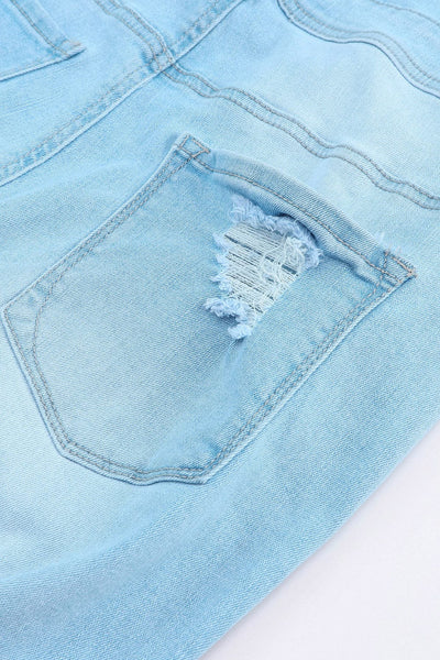 Women's Utility Denim Jumpsuit with Wide Leg Pants in Light Blue and Camouflage Gray Solid Color