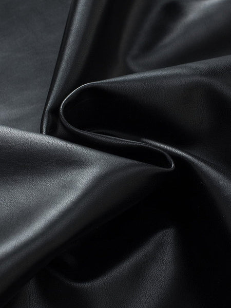 Sleek Black Faux Leather Crew Neck Sleeveless Top