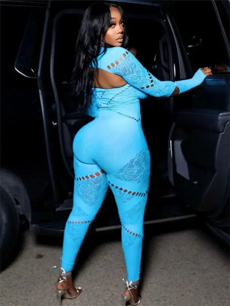 Women's Cerulean Blue Scoop Neck Wide Leg Jumpsuit