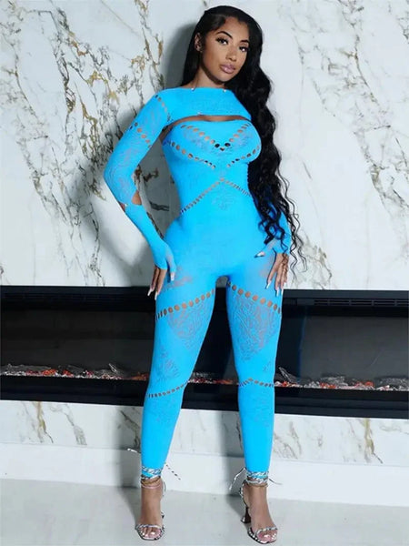Women's Cerulean Blue Scoop Neck Wide Leg Jumpsuit
