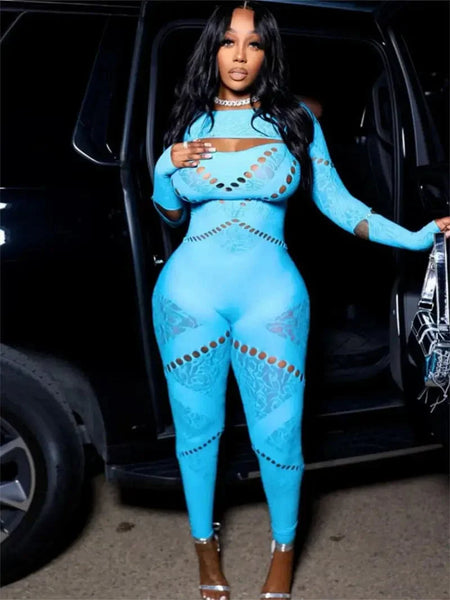 Women's Cerulean Blue Scoop Neck Wide Leg Jumpsuit