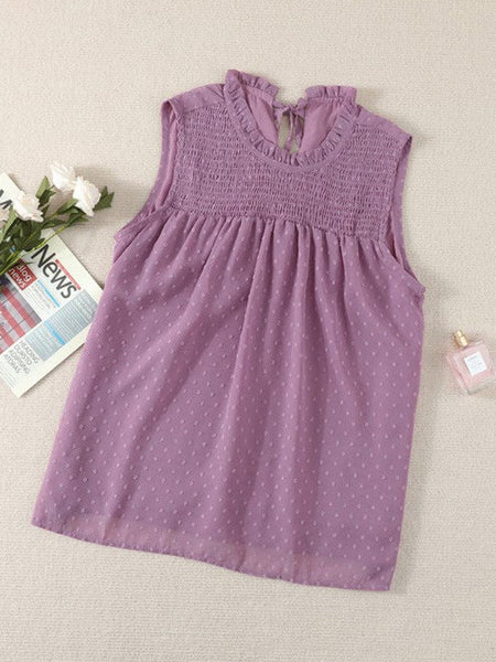 Sleeveless Chiffon Mesh Round Neck Top With Slim Fit For Women