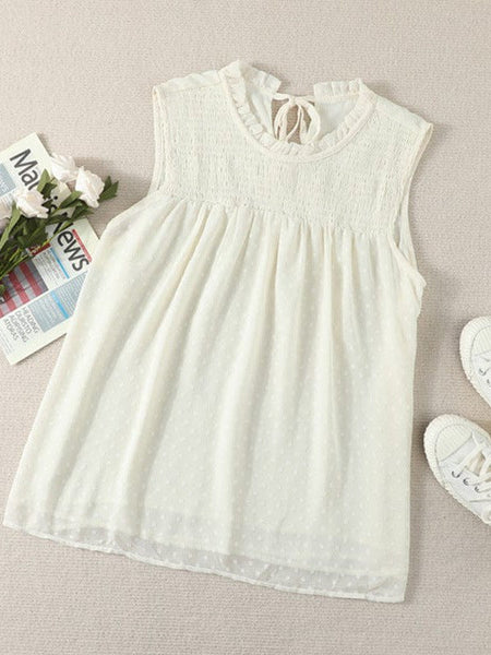 Sleeveless Chiffon Mesh Round Neck Top With Slim Fit For Women