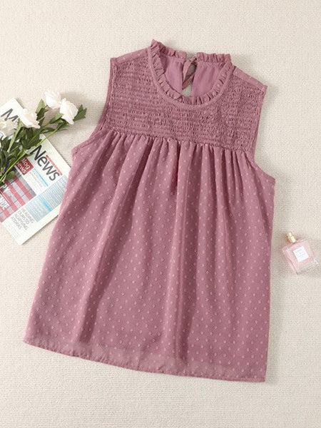 Sleeveless Chiffon Mesh Round Neck Top With Slim Fit For Women
