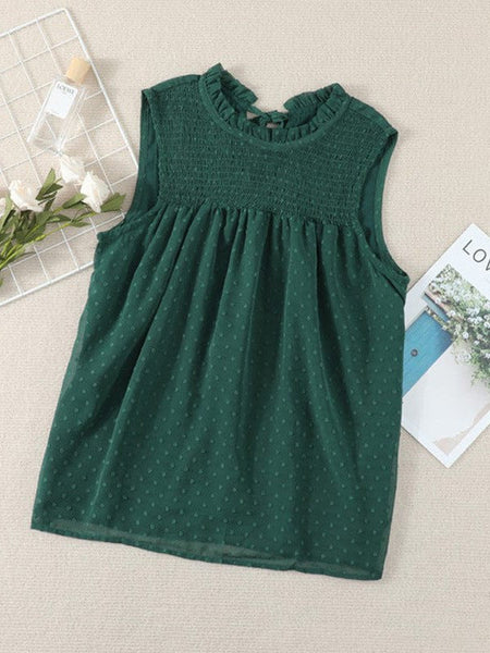 Sleeveless Chiffon Mesh Round Neck Top With Slim Fit For Women